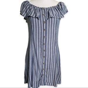 American Eagle Off the Shoulder Blue and White Striped Dress